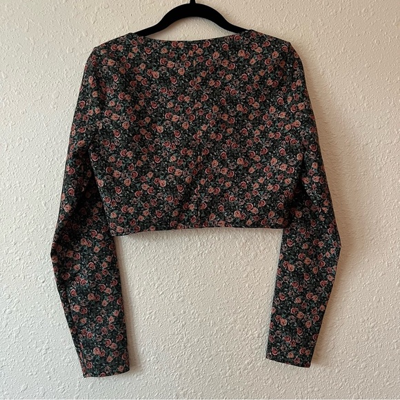 ZARA Pink Ditzy Floral Long Sleeve Corset Bustier Style Crop Top Size Small - Picture 3 of 5